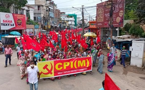 CPI-M organized massive protest in Agartala against Capital City Vandalism, Attacks on Media, Opposition Party Offices 
